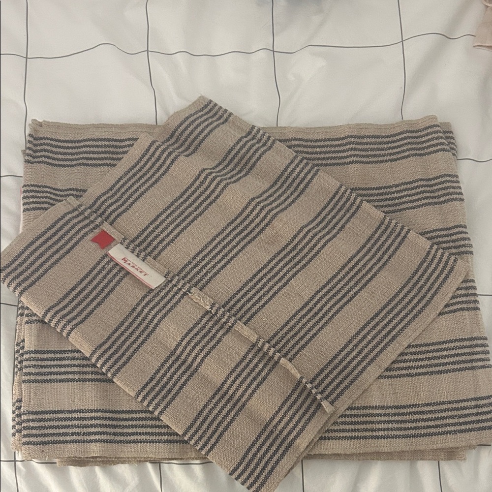 Set of 8 Striped Tan and navy west elm placemats